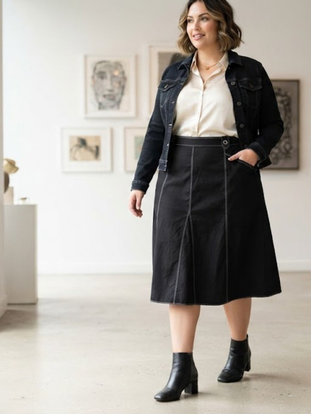 Elegant Black Midi Skirt